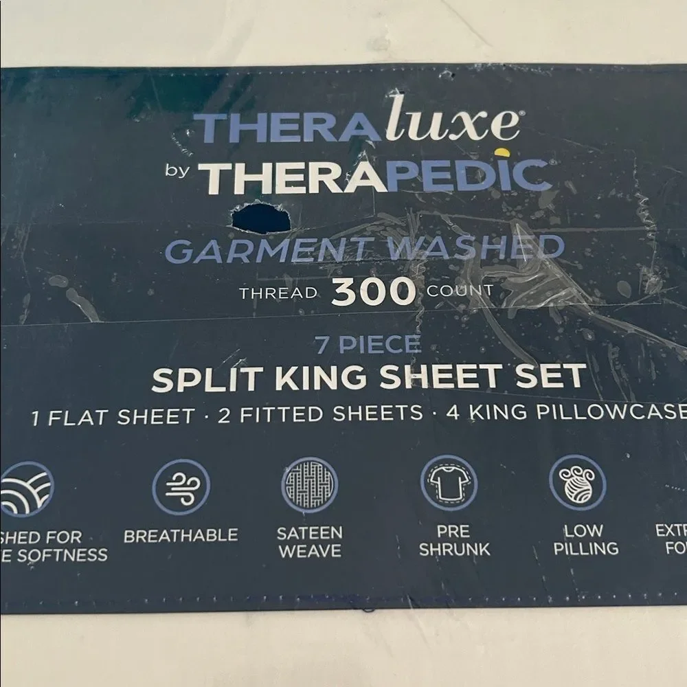 TheraLuxe By Therapedic 300 Thread Count 7-Piece Sheet Set, cotton, White,  NWT
